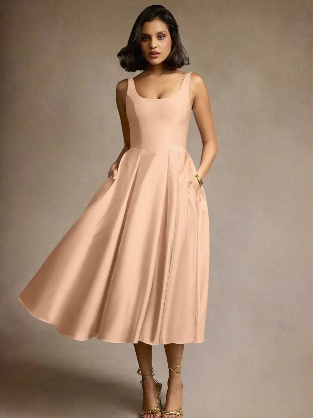 Blush Pink Pleated Midi Dress Olivia